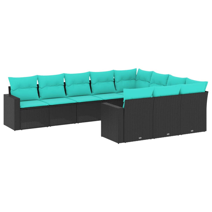Set Divani da Giardino 10 pz con Cuscini Nero in Polyrattan