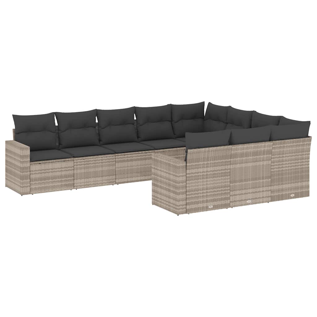 Set Divano Giardino 10 pz con Cuscini Grigio Chiaro Polyrattan 3219482