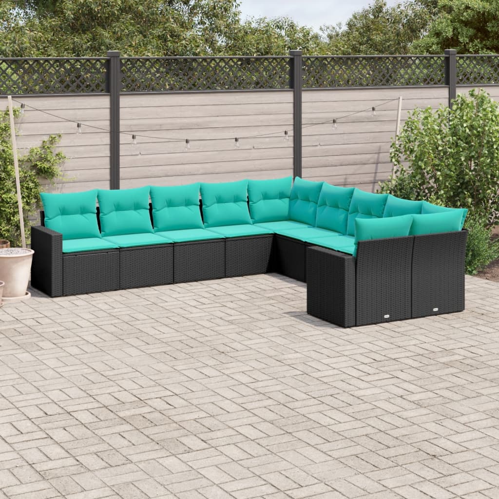 Set Divani da Giardino 10 pz con Cuscini Nero in Polyrattan 3219497