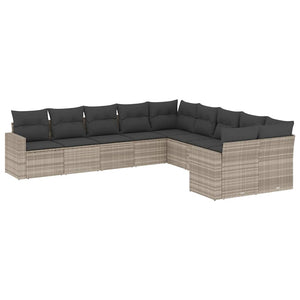 Set Divano Giardino 10 pz con Cuscini Grigio Chiaro Polyrattan 3219502