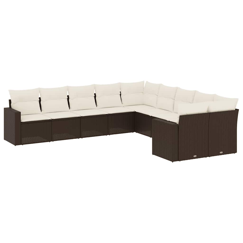 Set Divani da Giardino 10pz con Cuscini in Polyrattan Marrone 3219503