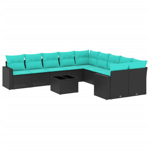 Set Divani da Giardino 11 pz con Cuscini in Polyrattan Nero