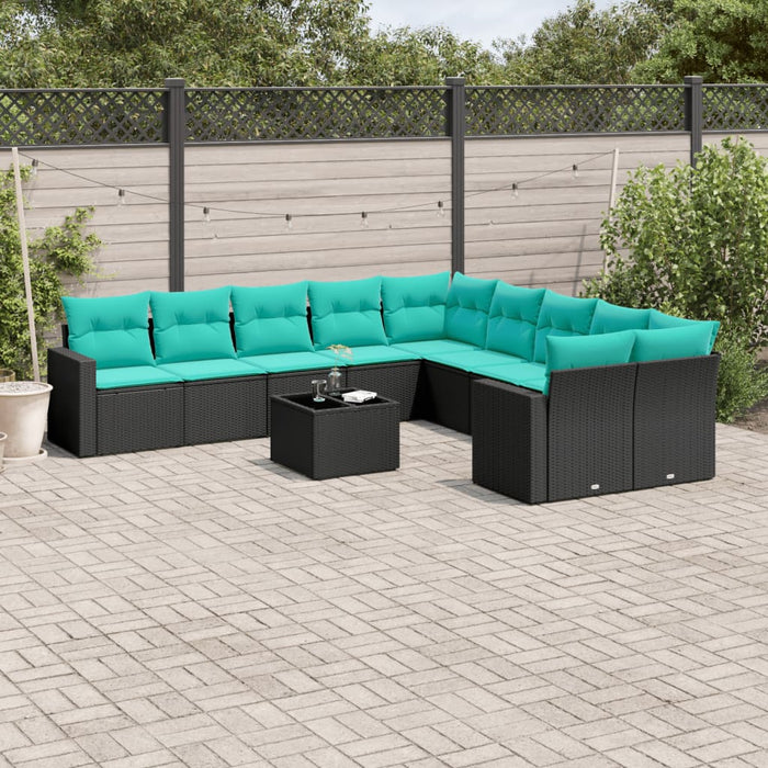Set Divani da Giardino 11 pz con Cuscini in Polyrattan Nero