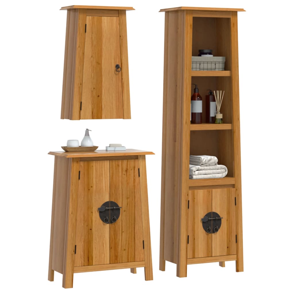 Set Mobili da Bagno 3 pz in Legno Massello di Pino 3223455