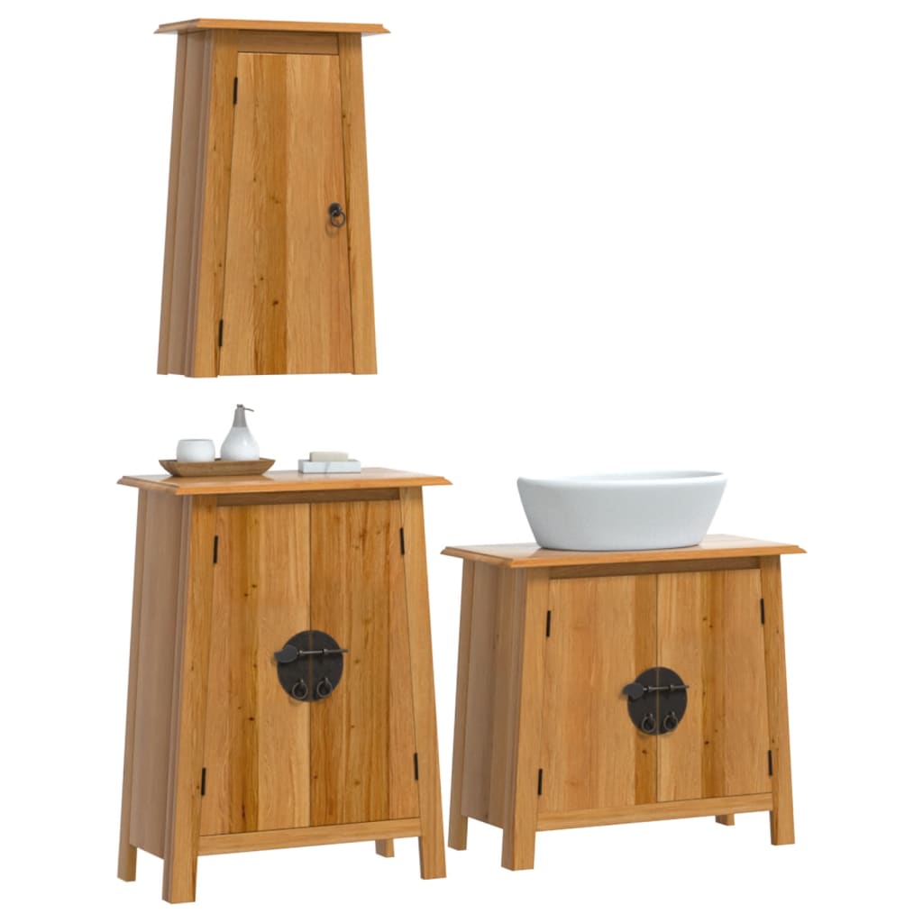 Set Mobili da Bagno 3 pz in Legno Massello di Pino
