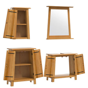 Set Mobili da Bagno 4 pz in Legno Massello di Pino