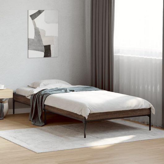 Giroletto-Struttura Letto Rovere Marrone 90x190 cm Legno Multistrato e Metallo 541976