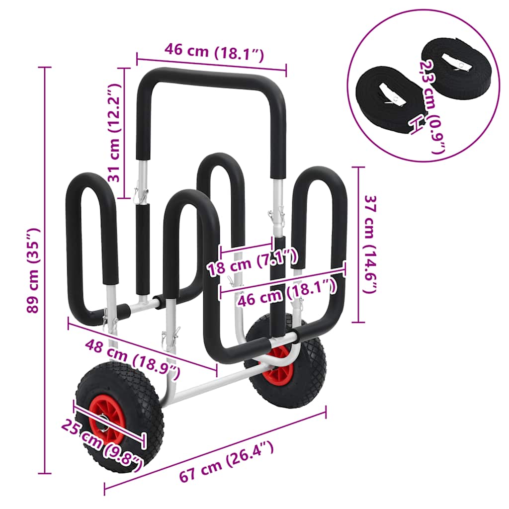Carrello SUP per 2 Tavole da Surf 90 kg in Alluminio 94877