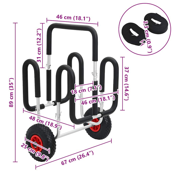 Carrello SUP per 2 Tavole da Surf 90 kg in Alluminio 94877