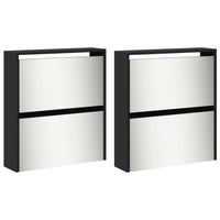 Scarpiera con Specchio a 4 Livelli-Mobile con specchio Nera 63x17x134 cm