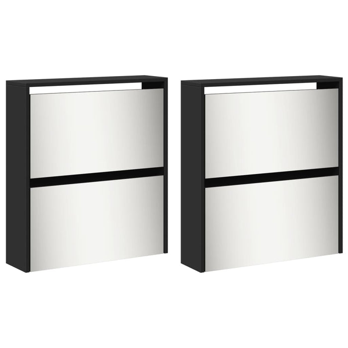 Scarpiera con Specchio a 4 Livelli-Mobile con specchio Nera 63x17x134 cm