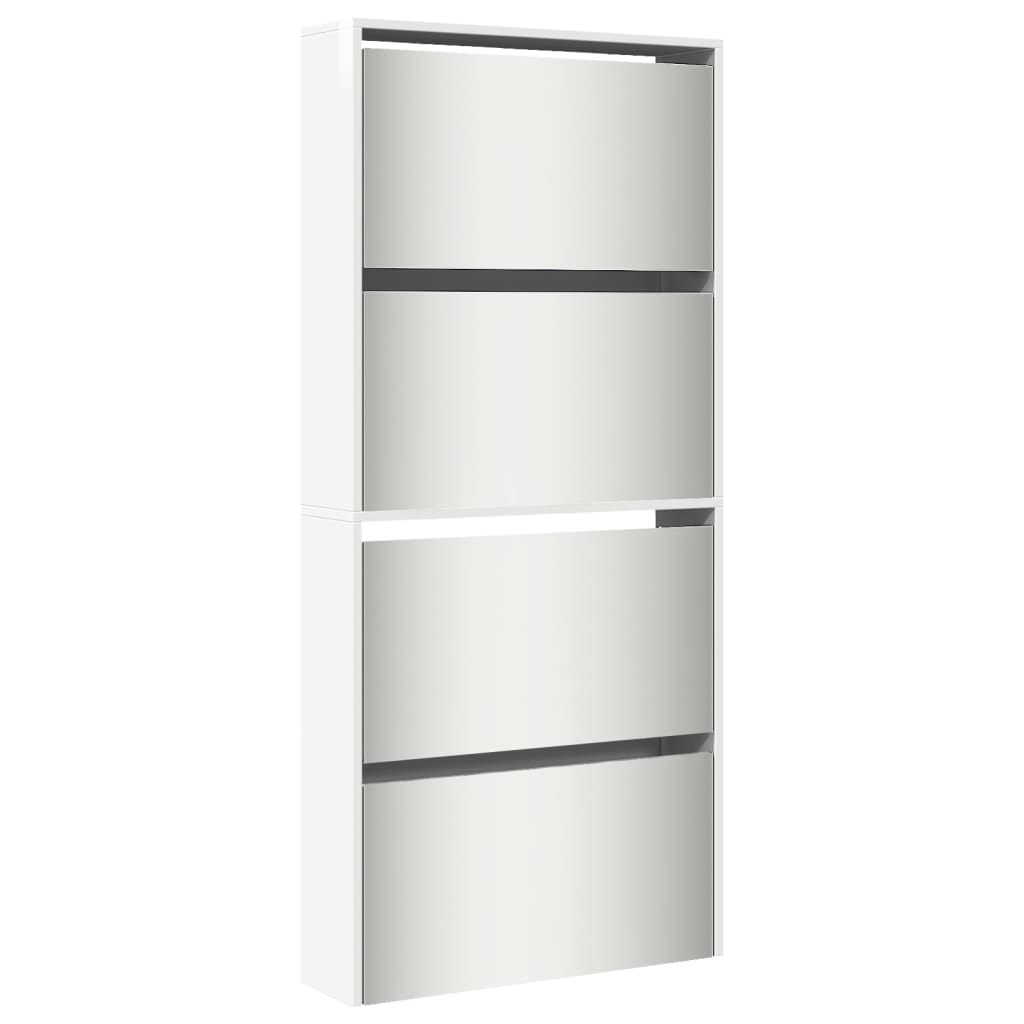 Scarpiera con Specchio a 4 Livelli-Mobile con specchio Bianco lucido 63x17x134 cm
