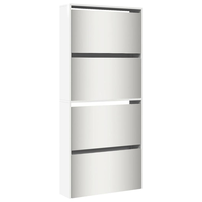 Scarpiera con Specchio a 4 Livelli-Mobile con specchio Bianco lucido 63x17x134 cm