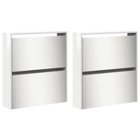 Scarpiera con Specchio a 4 Livelli-Mobile con specchio Bianco lucido 63x17x134 cm