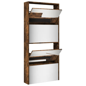 Scarpiera con Specchio a 4 Livelli Rovere Fumo 63x17x134 cm 3228277