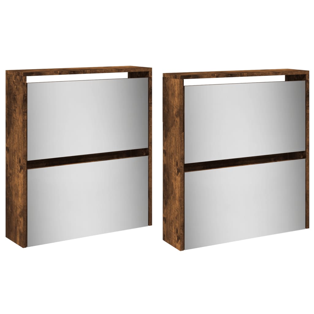 Scarpiera con Specchio a 4 Livelli Rovere Fumo 63x17x134 cm 3228277