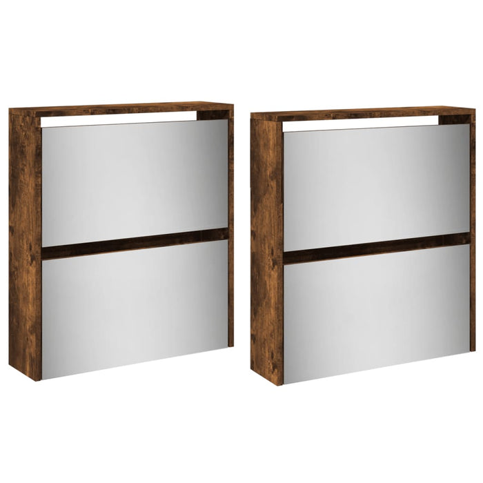 Scarpiera con Specchio a 4 Livelli Rovere Fumo 63x17x134 cm 3228277