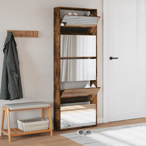 Scarpiera con Specchio a 5 Livelli Rovere Fumo 63x17x169,5 cmcod mxl 86597