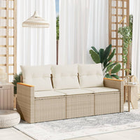 Set Divano da Giardino 3 pz con Cuscini-Sofa da Giardino-Divanetto da esterno Beige in Polyrattan 682254