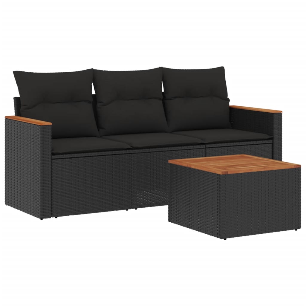 Set Divani da Giardino 4 pz con Cuscini Nero in Polyrattan 3225761