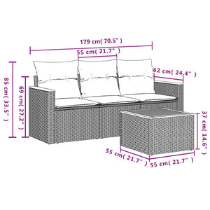 Set Divani da Giardino 4 pz con Cuscini Nero in Polyrattan 3225761