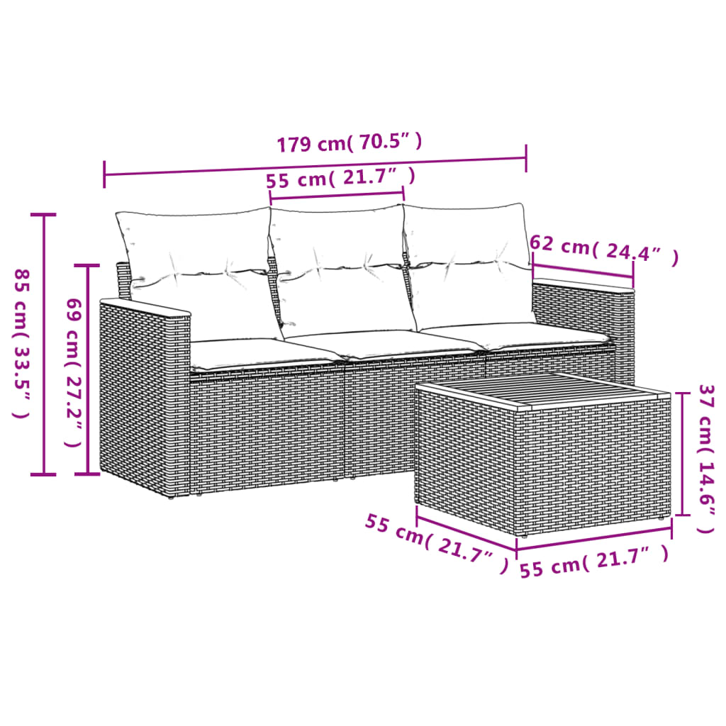 Set Divani da Giardino 4 pz con Cuscini Nero in Polyrattan 3225762
