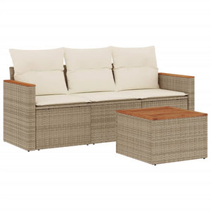 Set Divano da Giardino 4 pz con Cuscini-Sofa da Giardino-Divanetto da esterno Beige in Polyrattan 708129
