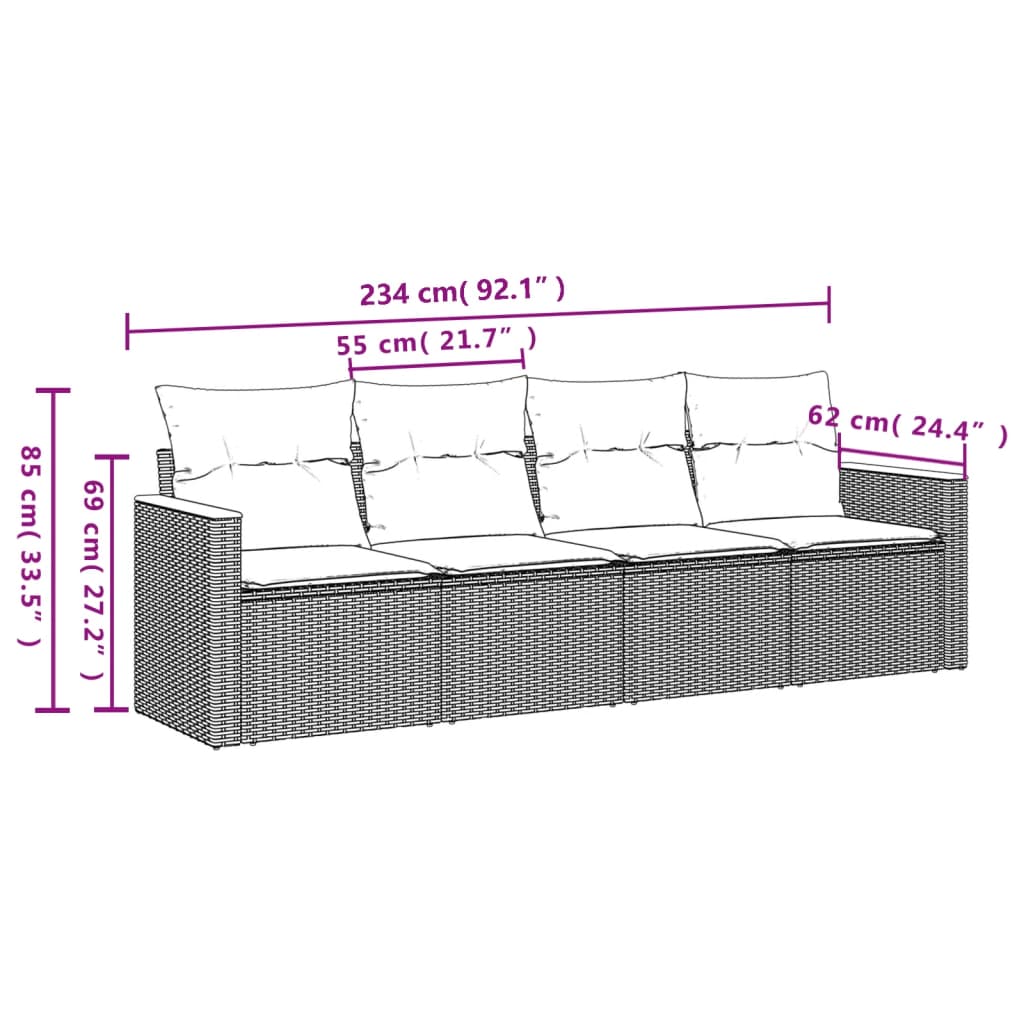 Set Divano da Giardino 4 pz con Cuscini-Sofa da Giardino-Divanetto da esterno Beige in Polyrattan 859200