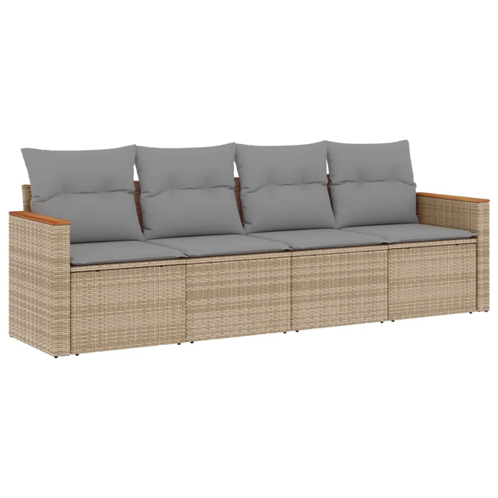 Set Divano da Giardino 4 pz con Cuscini-Sofa da Giardino-Divanetto da esterno Beige Misto Polyrattan 596597
