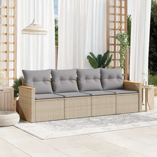 Set Divano da Giardino 4 pz con Cuscini-Sofa da Giardino-Divanetto da esterno Beige Misto Polyrattan 596597