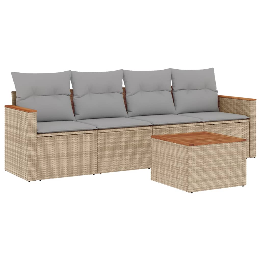 Set Divano da Giardino 5 pz con Cuscini-Sofa da Giardino-Divanetto da esterno Beige Misto Polyrattan 135255