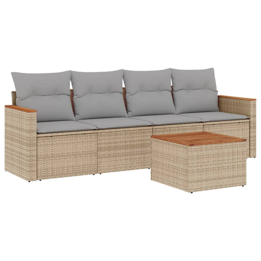 Set Divano da Giardino 5 pz con Cuscini-Sofa da Giardino-Divanetto da esterno Beige Misto Polyrattan 135255