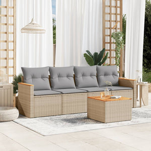 Set Divano da Giardino 5 pz con Cuscini Beige Misto Polyrattan