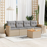 Set Divano da Giardino 5 pz con Cuscini-Sofa da Giardino-Divanetto da esterno Beige Misto Polyrattan 135255