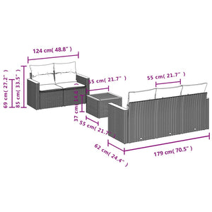 Set Divano da Giardino 6 pz con Cuscini-Sofa da Giardino-Divanetto da esterno Nero in Polyrattan 335165