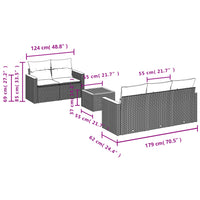 Set Divano da Giardino 6 pz con Cuscini-Sofa da Giardino-Divanetto da esterno Grigio in Polyrattan 125149