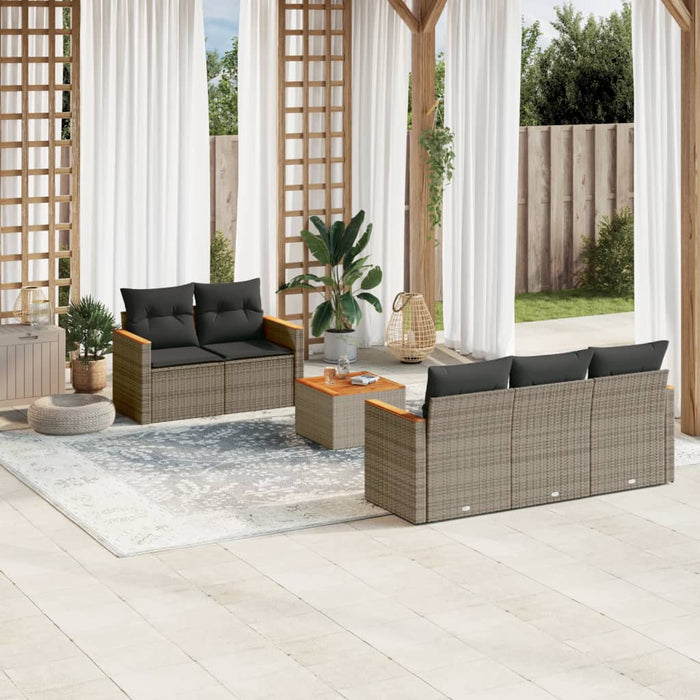 Set Divano da Giardino 6 pz con Cuscini Grigio in Polyrattan 3225787