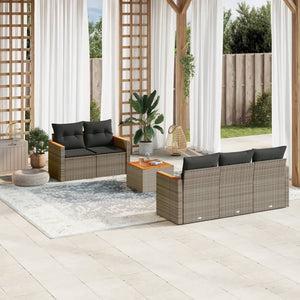 Set Divano da Giardino 6 pz con Cuscini-Sofa da Giardino-Divanetto da esterno Grigio in Polyrattan 125149