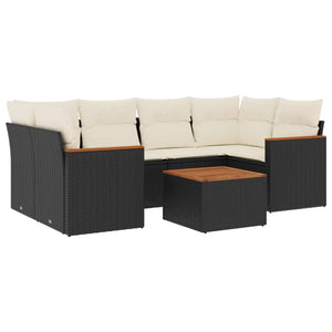 Set Divani da Giardino con Cuscini 7pz Nero Polyrattan 3225797