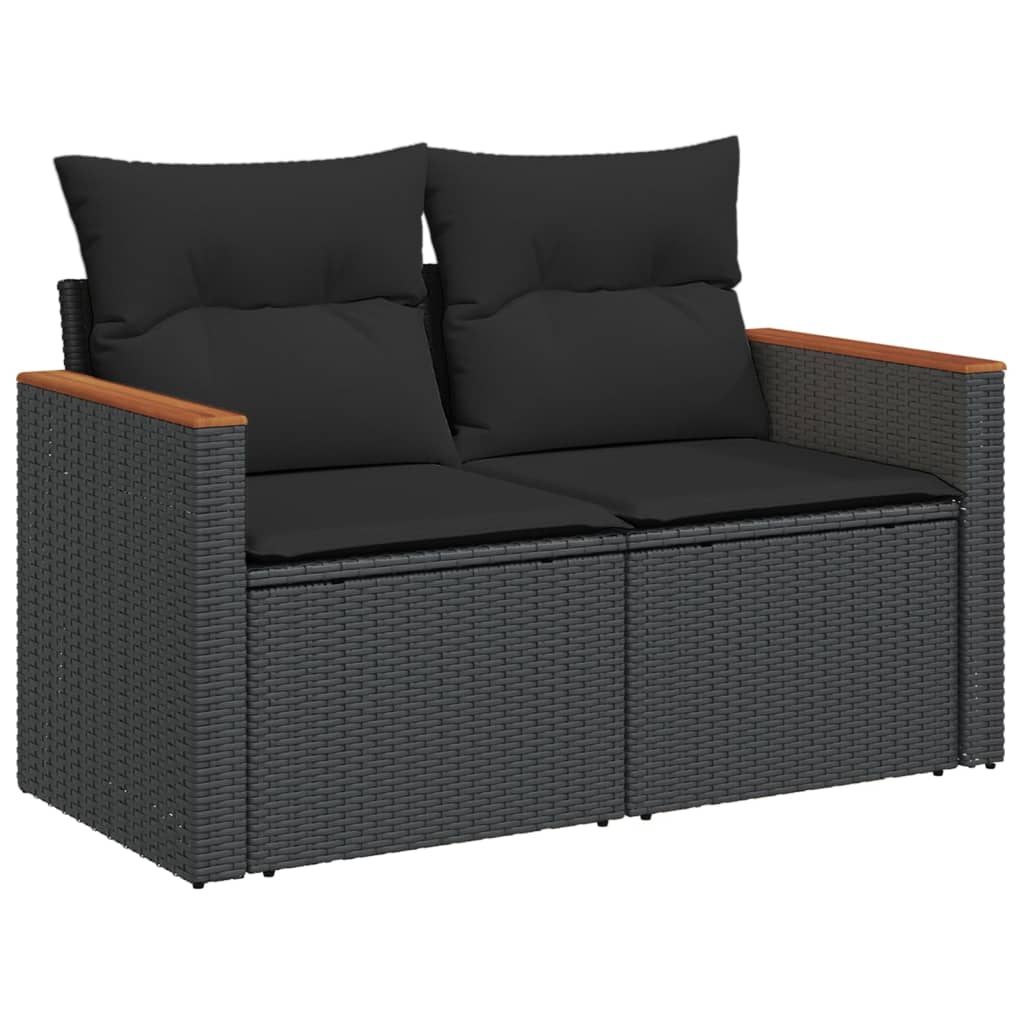 Set Divani da Giardino 9 pz con Cuscini Nero in Polyrattan 3225817