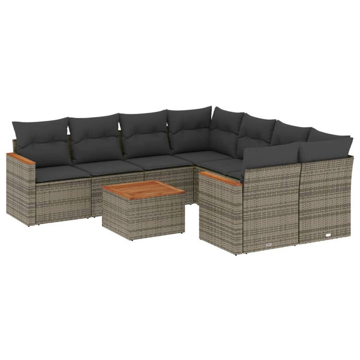 Set Divano da Giardino 9 pz con Cuscini Grigio in Polyrattan 3225829