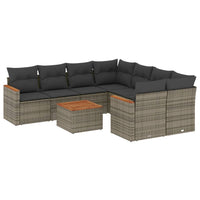 Set Divano da Giardino 9 pz con Cuscini Grigio in Polyrattan