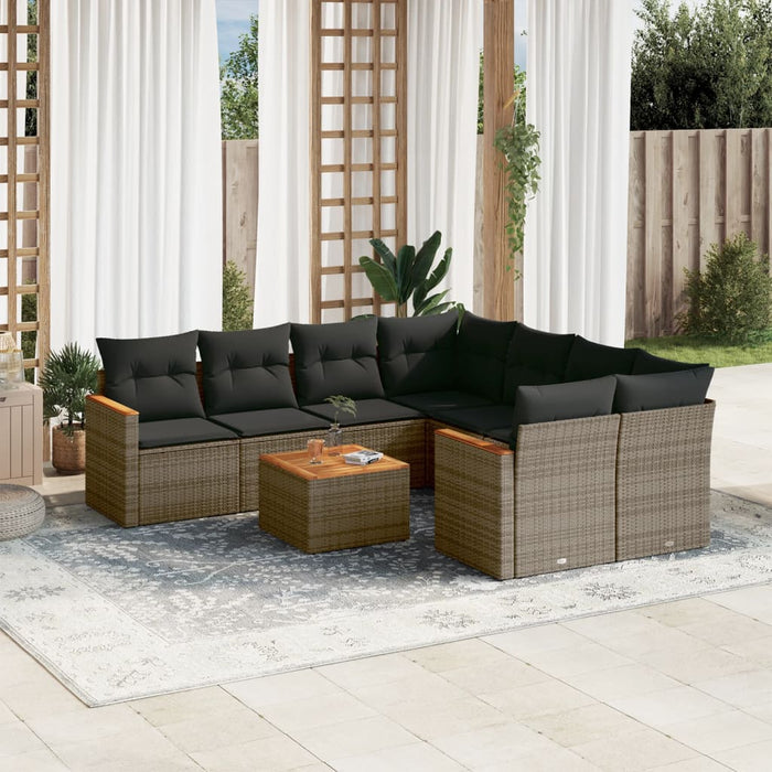 Set Divano da Giardino 9 pz con Cuscini Grigio in Polyrattan 3225829