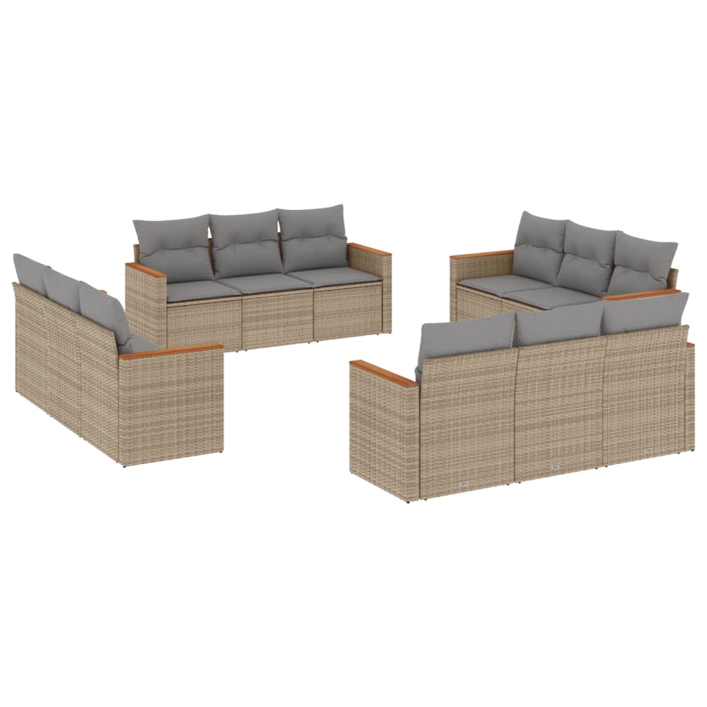 vidaXL Set Divano da Giardino 12 pz con Cuscini Beige Misto Polyrattan