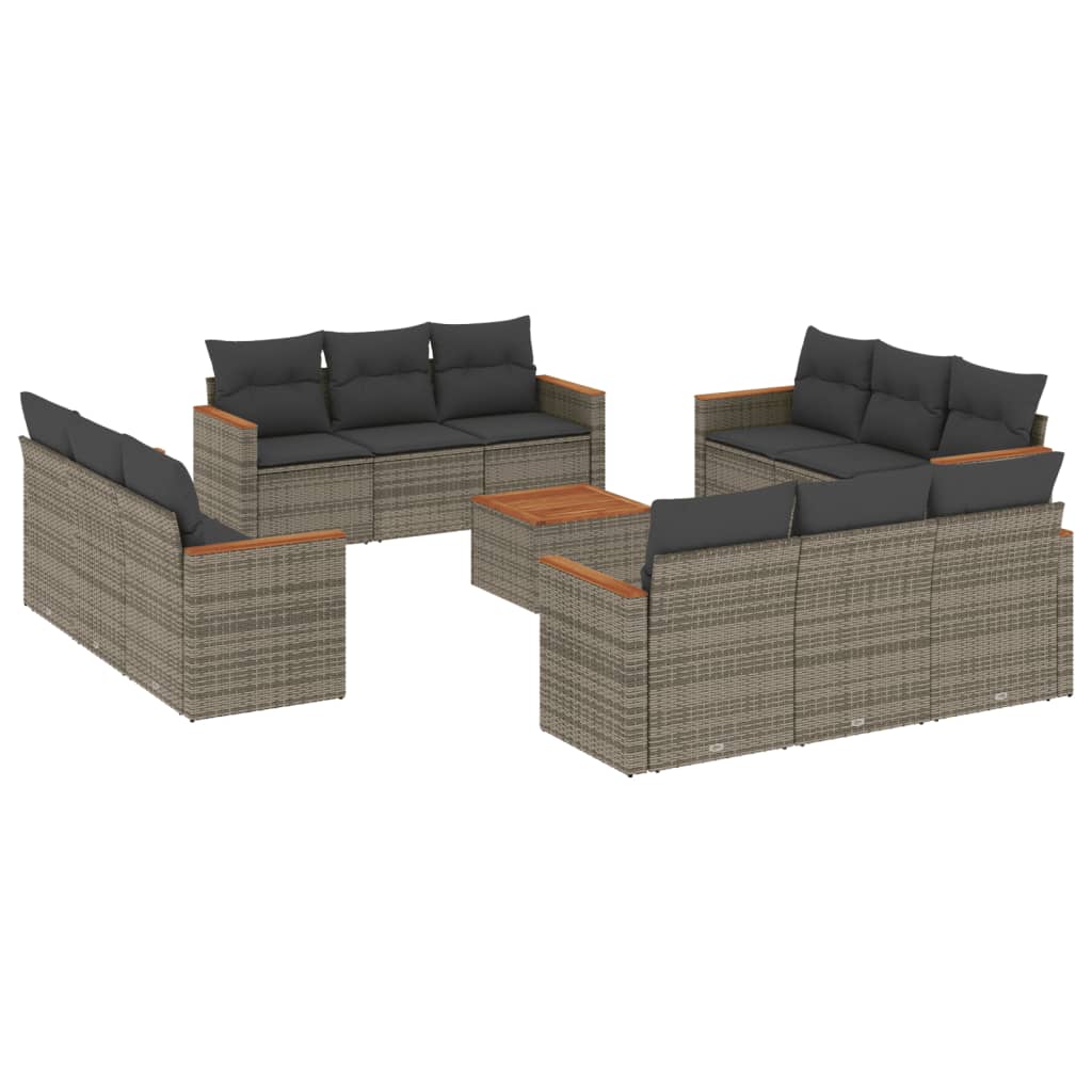 vidaXL Set Divani da Giardino 13 pz con Cuscini Grigio in Polyrattan