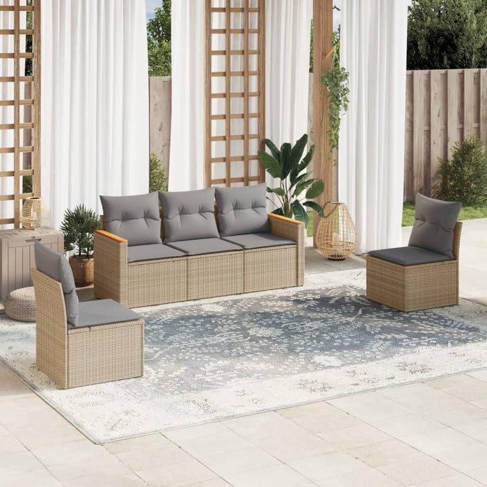 Set Divano da Giardino 5 pz con Cuscini-Sofa da Giardino-Divanetto da esterno Beige Misto Polyrattan 545518