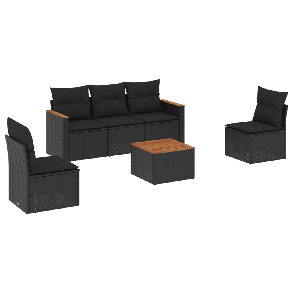 Set Divano da Giardino 6 pz con Cuscini Nero in Polyrattan 3225852