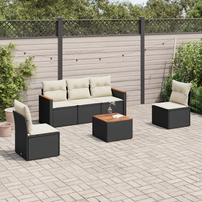 Set Divano da Giardino 6 pz con Cuscini-Sofa da Giardino-Divanetto da esterno Nero in Polyrattan 991820
