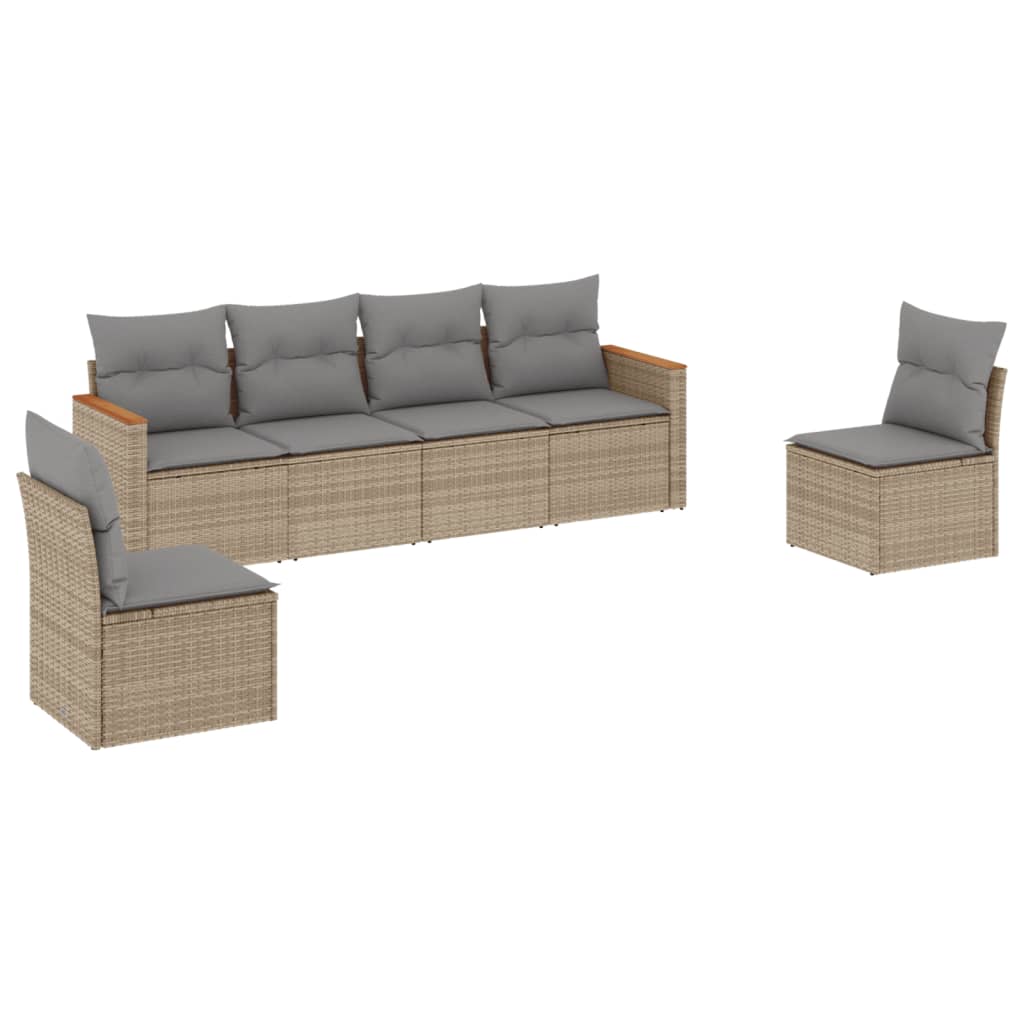 Set Divano da Giardino 6 pz con Cuscini-Sofa da Giardino-Divanetto da esterno Beige Misto Polyrattan 832444