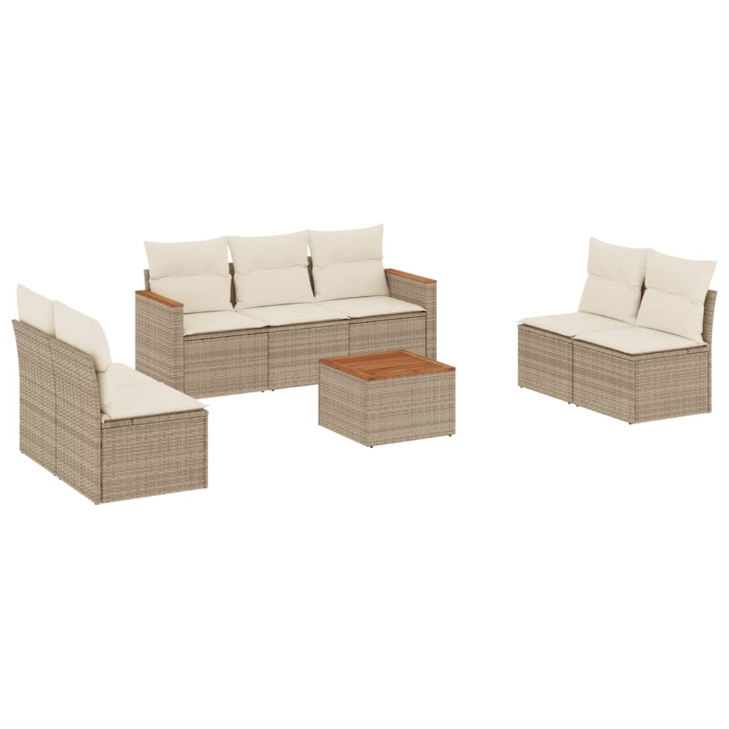 Set Divano da Giardino 8 pz con Cuscini Beige in Polyrattan